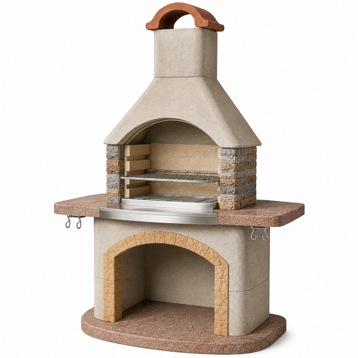 Barbecue de jardin 120 x 70 x 210 cm en pierre beige avec grille style rustique