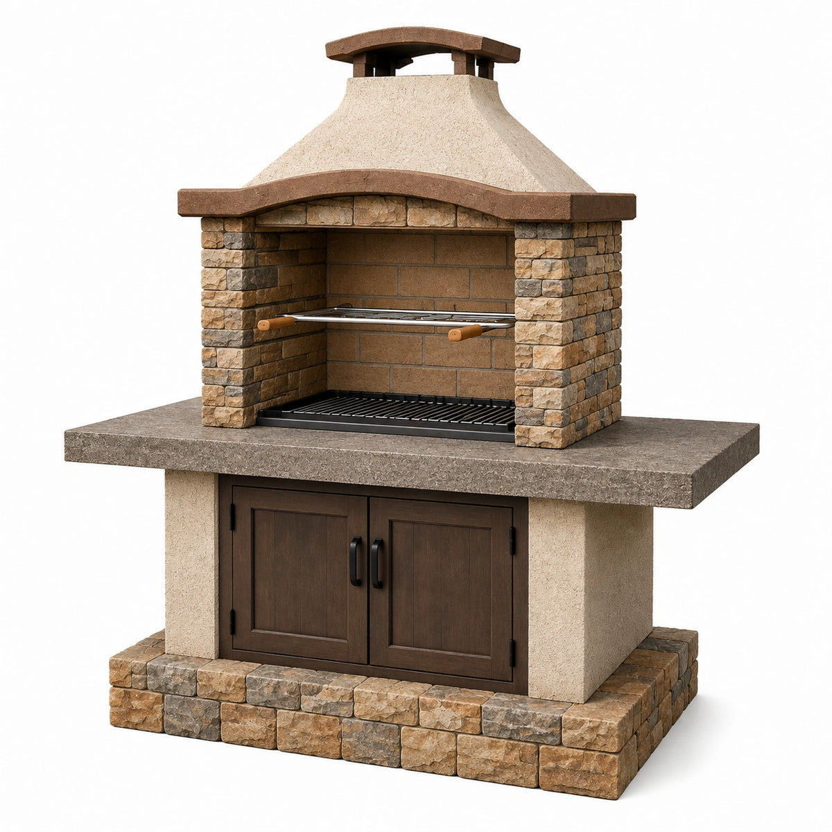 Barbecue de jardin 140 x 80 x 210 cm en pierre beige et marron avec grill réglable