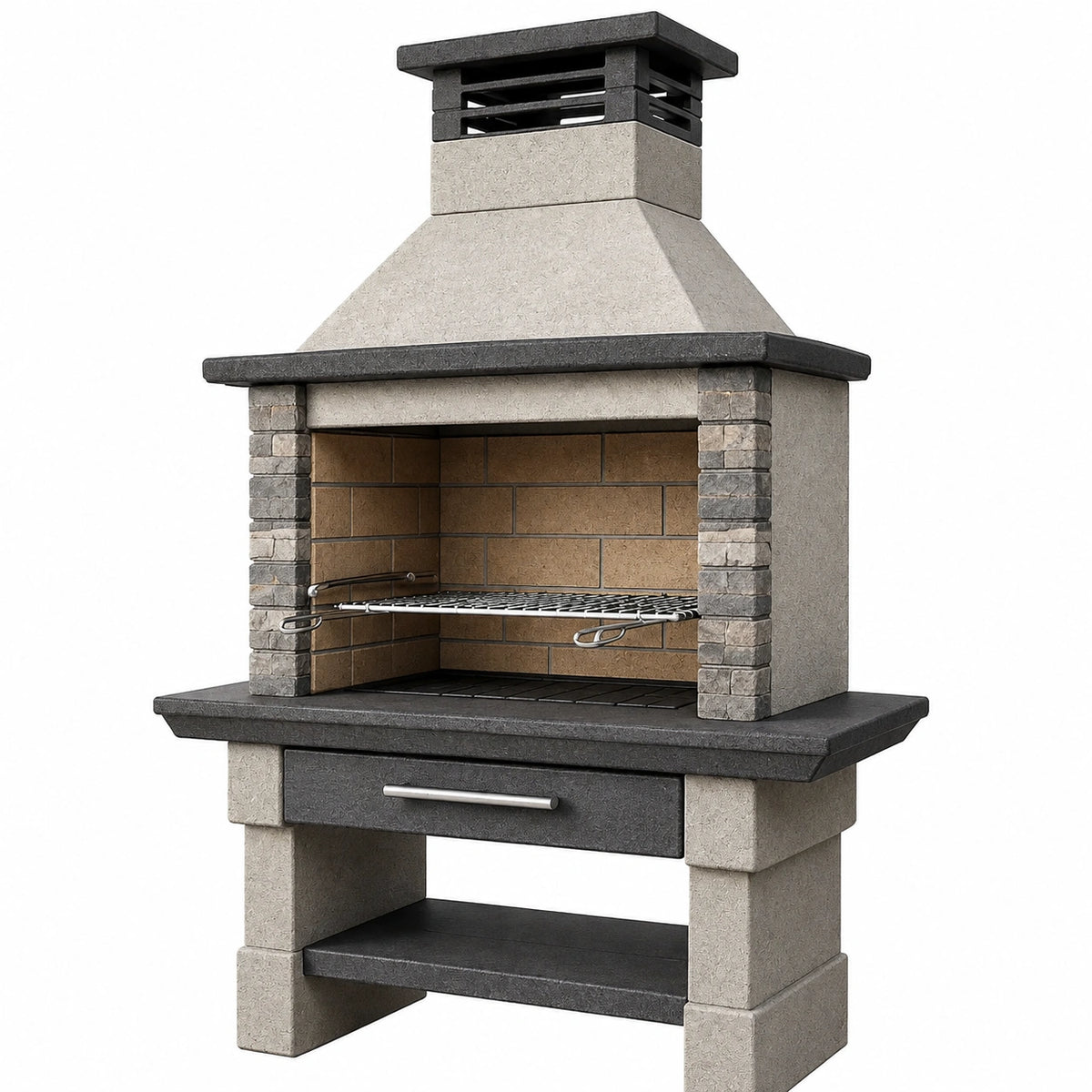 Barbecue extérieur 120 x 70 x 220 cm en pierre grise avec grille acier style rustique