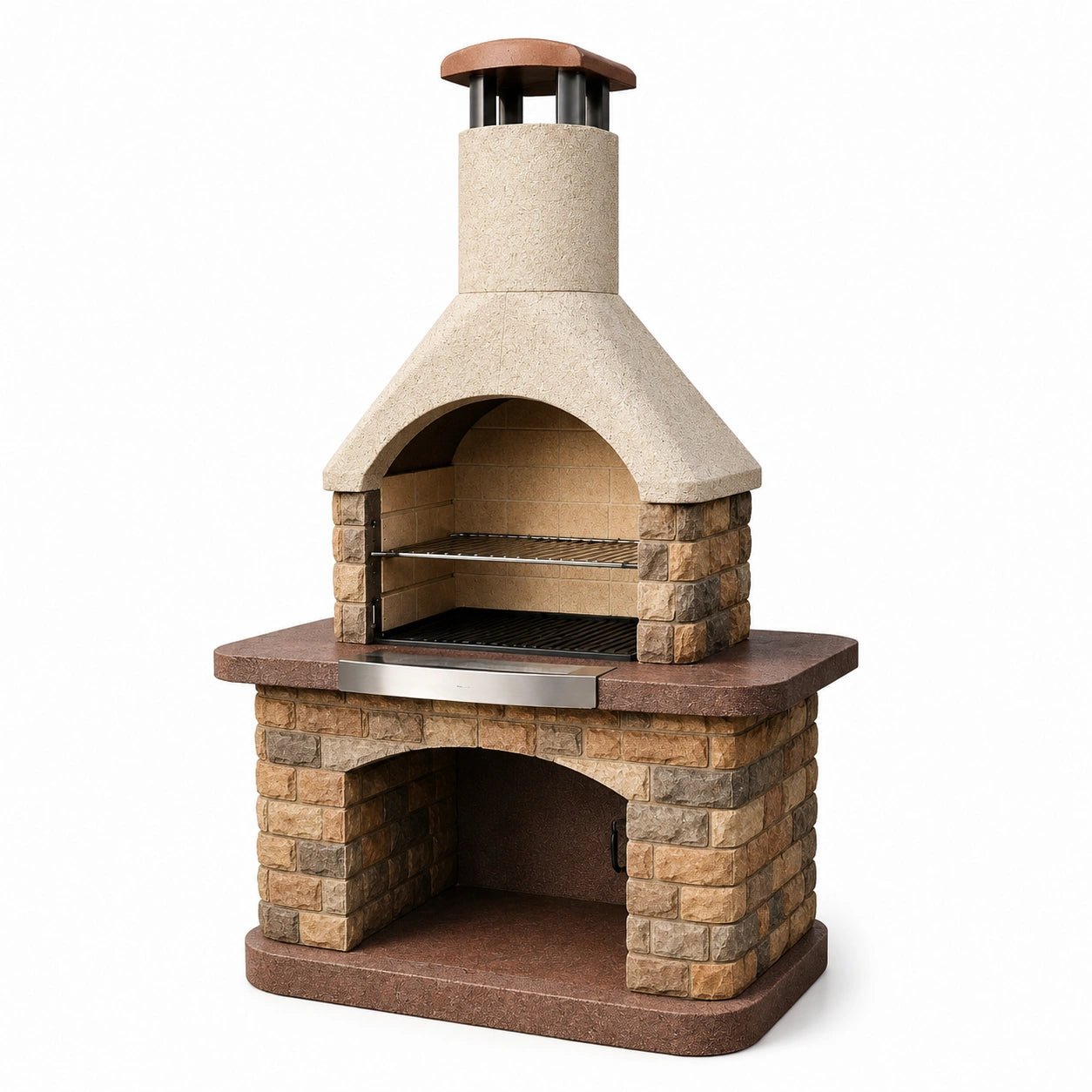 Barbecue de jardin 120 x 75 x 220 cm en pierre beige avec grille en acier style rustique