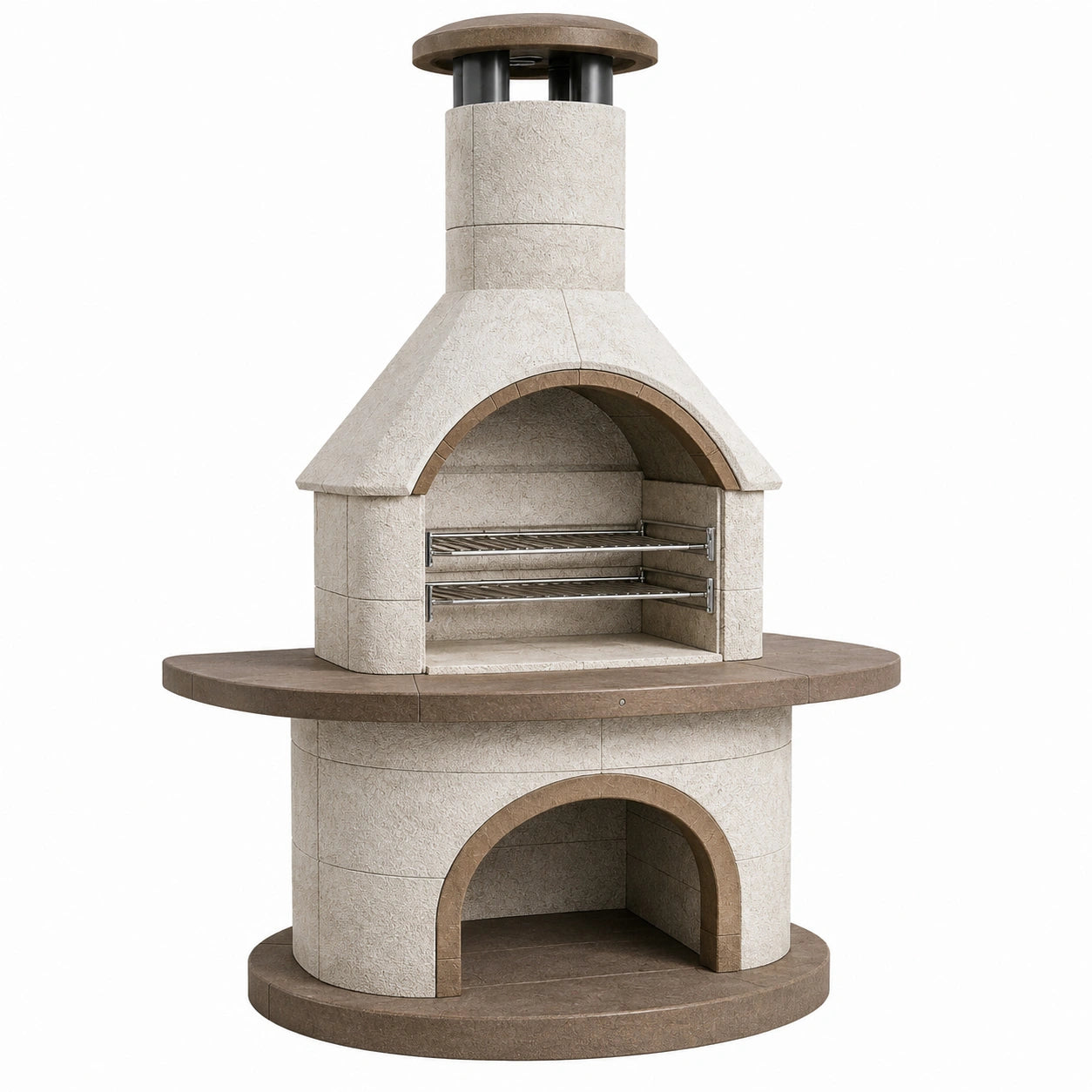 Four barbecue extérieur en pierre beige 120 cm à cheminée avec grilles