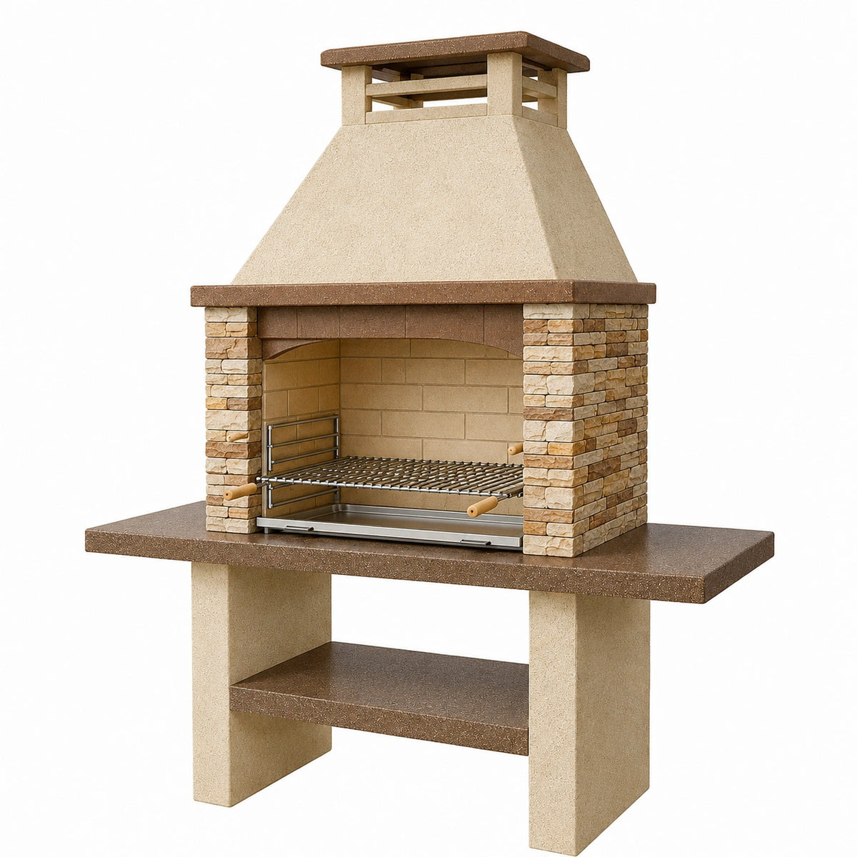 Barbecue extérieur 120 x 70 x 220 cm en pierre beige avec grille en acier style traditionnel