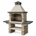 Barbecue de jardin 150 x 70 x 210 cm en pierre beige et grilles en métal style rustique
