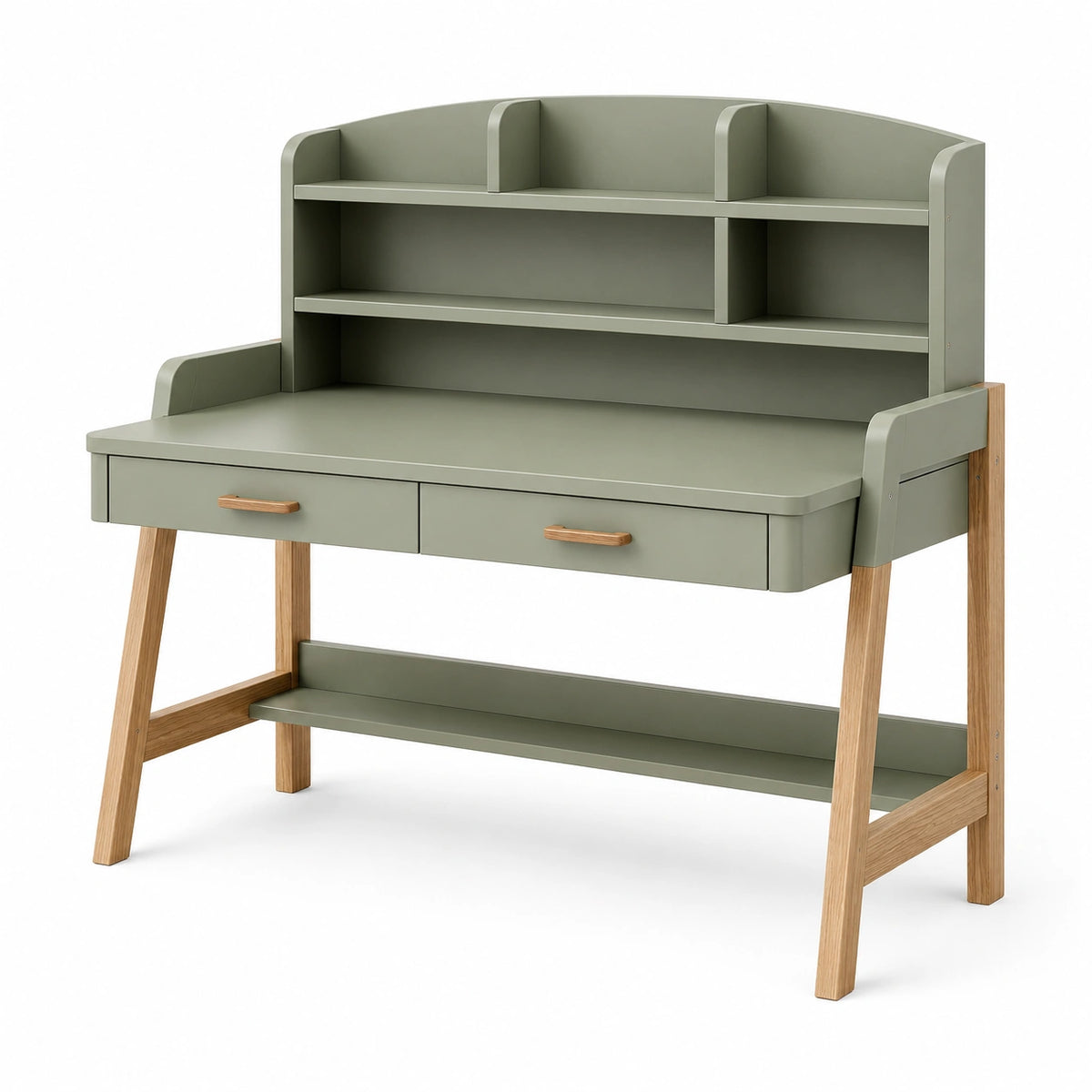 Bureau secrétaire 120 x 60 x 150 cm en bois vert sauge avec rangement style scandinave