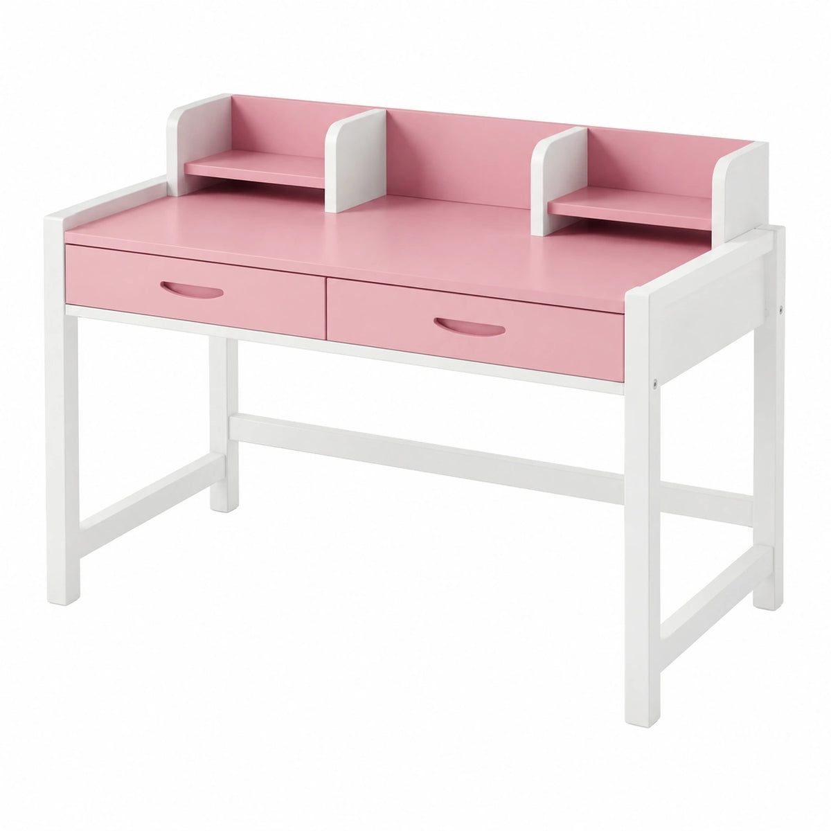 Bureau enfant 100 x 55 x 105 cm rose et blanc en panneaux de bois avec tiroirs et étagères