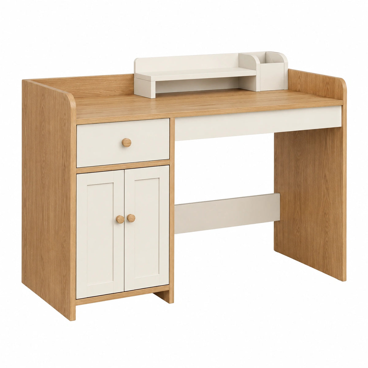 Bureau enfant 120 x 60 x 110 cm en panneaux de bois blanc et chêne avec rangements style scandinave