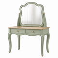 Coiffeuse 100 x 45 x 150 cm en bois vert sauge avec miroir et 2 tiroirs style classique