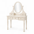Coiffeuse 100 x 45 x 150 cm en bois blanc avec miroir ovale et 5 tiroirs style classique