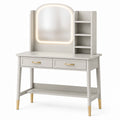 Coiffeuse 100 x 45 x 140 cm beige avec miroir lumineux et rangement style contemporain