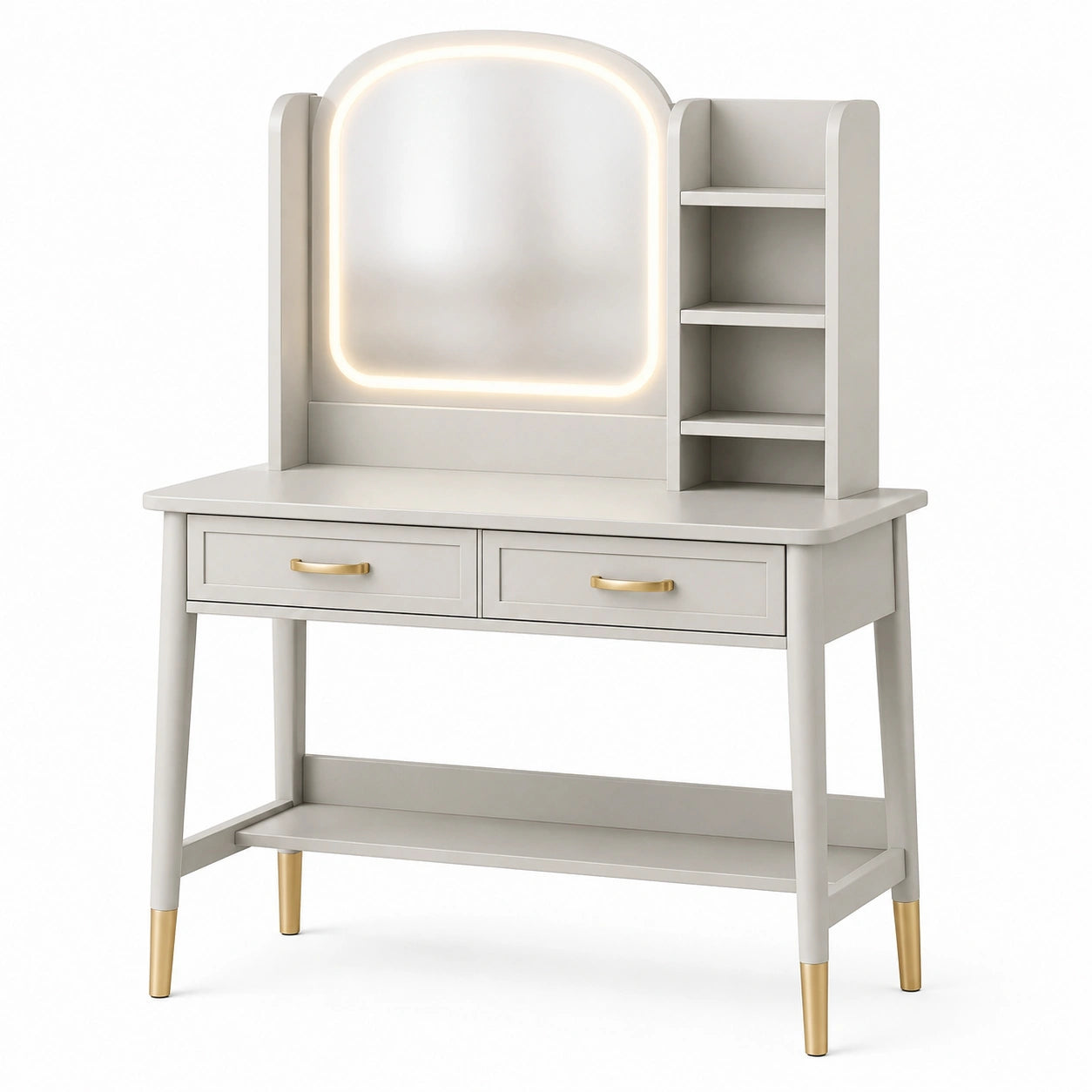 Coiffeuse 100 x 45 x 140 cm beige avec miroir lumineux et rangement style contemporain