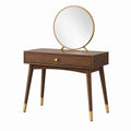 Coiffeuse 100 x 45 x 140 cm en bois marron avec miroir rond et tiroir style rétro