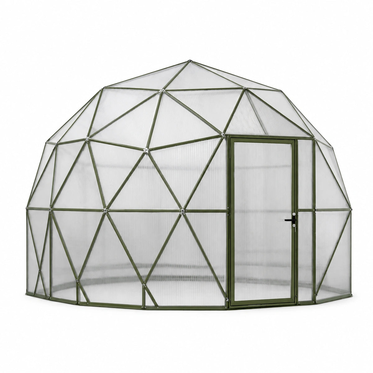 Serre de jardin dôme 300 x 300 x 240 cm aluminium vert panneaux en polycarbonate porte battante