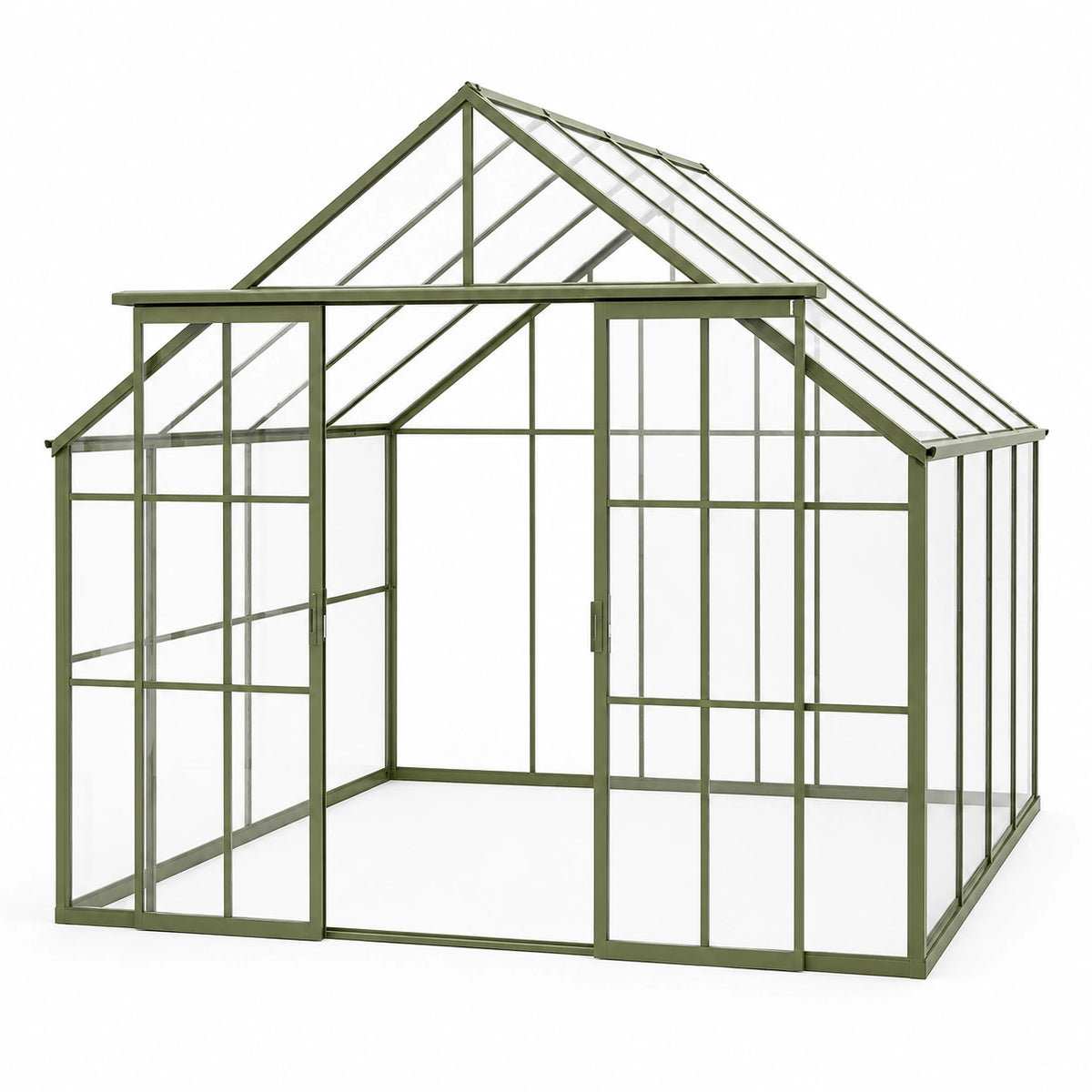 Serre de jardin 240 x 240 x 250 cm en aluminium vert avec panneaux transparents et double porte