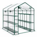 Serre de jardin 143 x 143 x 195 cm en acier et PVC transparent vert avec étagères