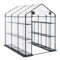 Serre de jardin 200 x 100 x 215 cm acier noir housse PE transparente à étagères
