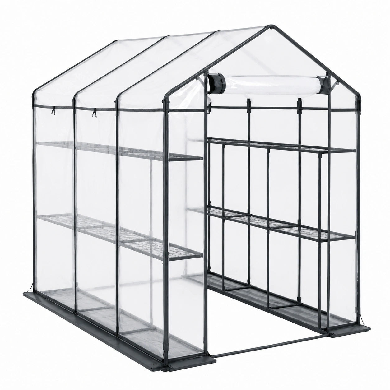 Serre de jardin 200 x 100 x 215 cm acier noir housse PE transparente à étagères