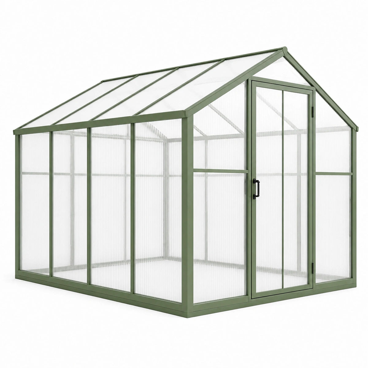 Serre de jardin 190 cm x 190 cm x 195 cm en aluminium vert avec panneaux translucides et porte battante
