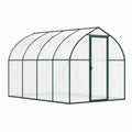 Serre de jardin 300 x 190 x 195 cm en aluminium vert et panneaux transparents - structure arquée avec porte