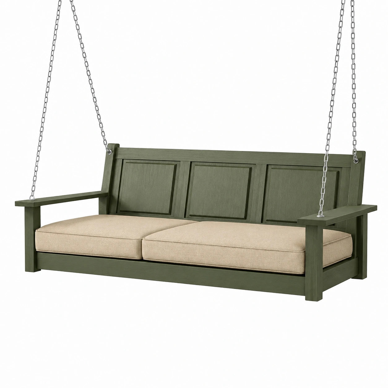 Canapé suspendu 3 places 180 cm en bois vert avec chaînes style classique