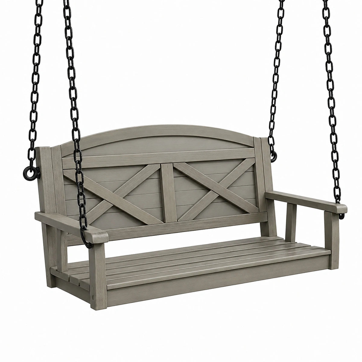 Balancelle de jardin 127 x 65 x 60 cm en bois gris avec chaînes style rustique