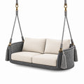 Balancelle suspendue 2 places 150 x 75 x 120 cm en corde grise et tissu beige style bohème