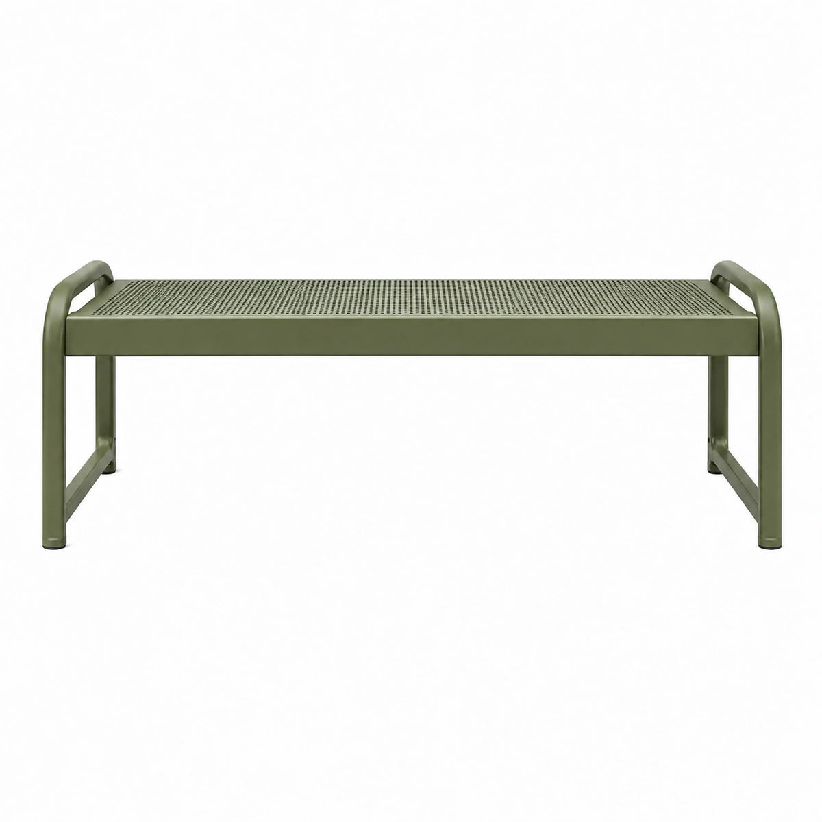 Banc de jardin 120 x 40 x 45 cm en métal vert kaki avec accoudoirs style industriel