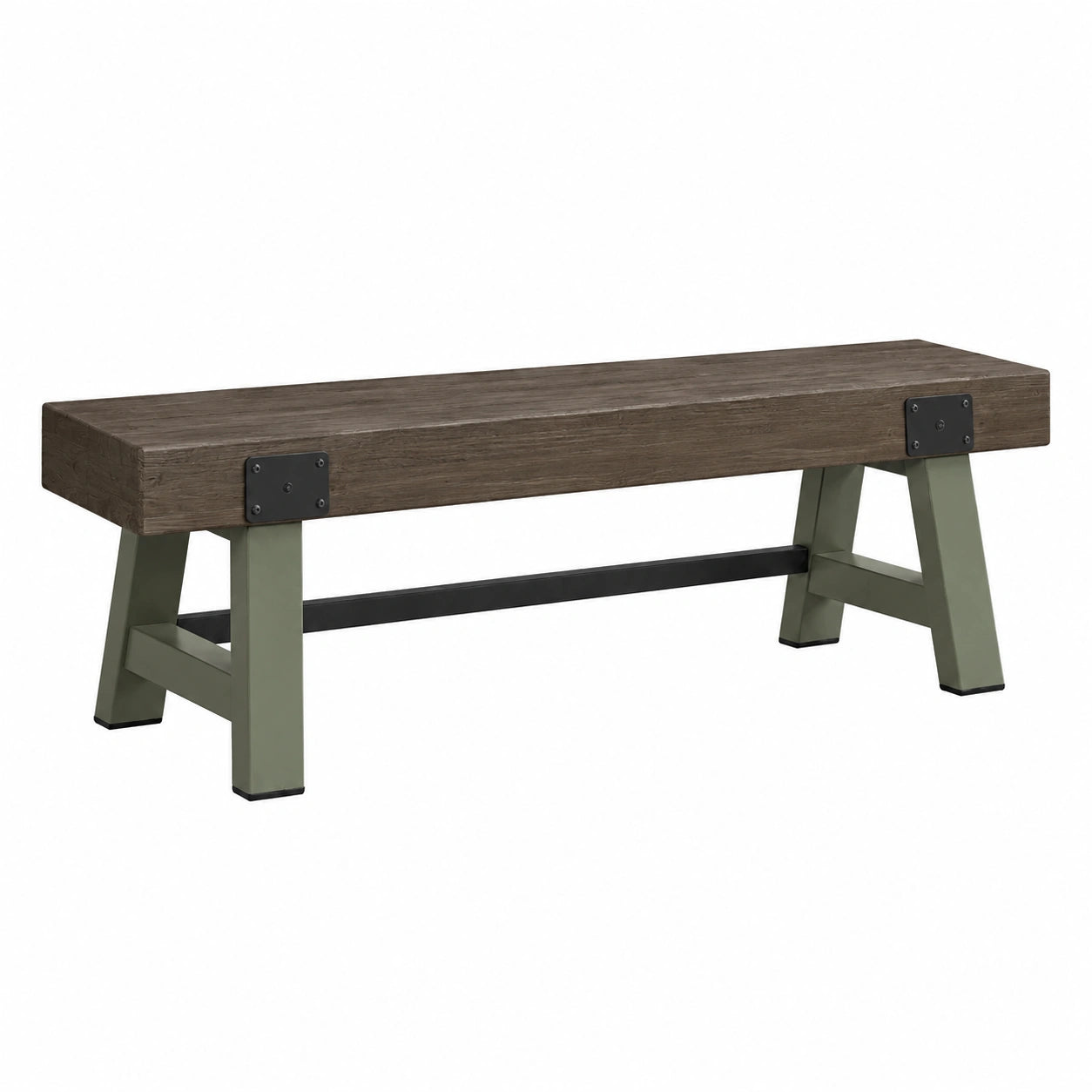 Banc 120 x 35 x 45 cm en bois brun et métal vert kaki style industriel