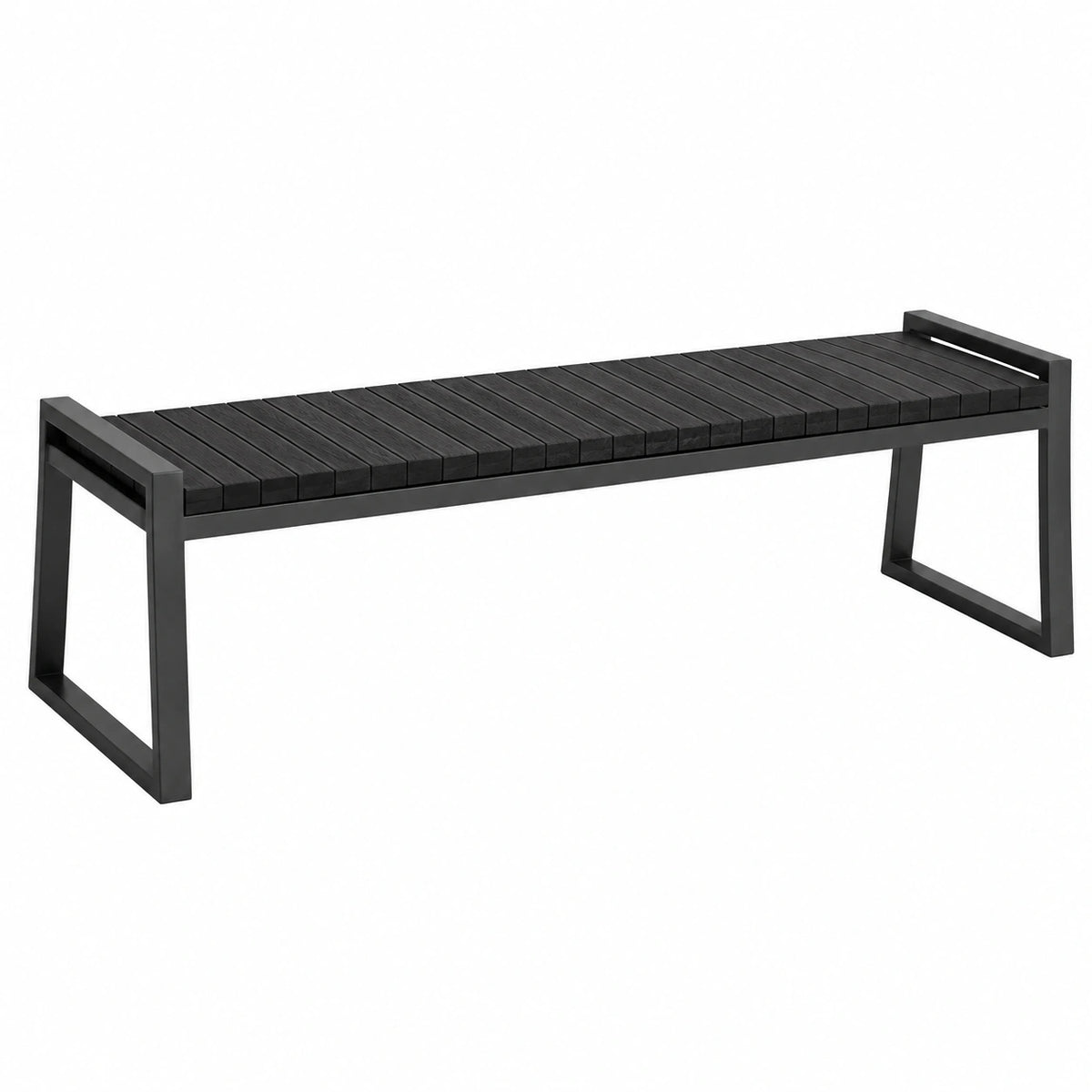 Banc de jardin 150 x 40 x 45 cm en bois et métal noir style industriel